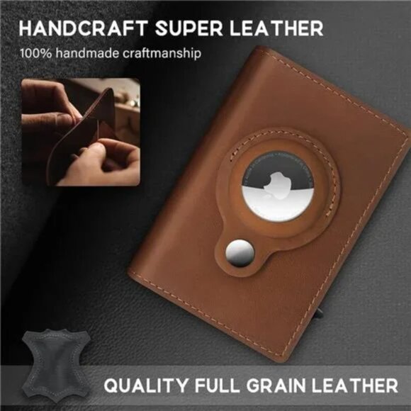 AirTag Wallet Genuine Leather Air Tag Wallet RFID Technology Credit Card Holder - Picture 2 of 7